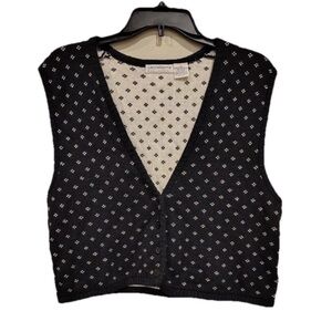 Vtg Liz Claiborne Crop Sweater Vest Women M Navy Button Front Preppy Academia